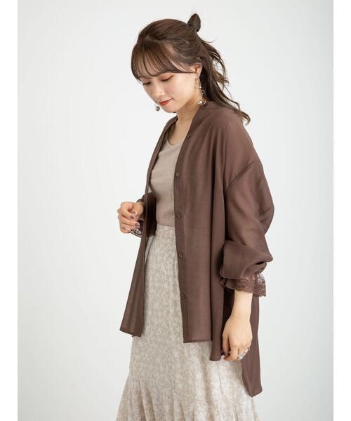 earth music&ecology（アースミュージックアンドエコロジー）の「袖レースシアーチュニック ＊（Tシャツ/カットソー・レディース・ベージュ/サックスブルー/ミント/ブラウン・FREE）」の5枚目の写真