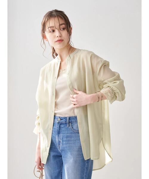 earth music&ecology（アースミュージックアンドエコロジー）の「袖レースシアーチュニック ＊（Tシャツ/カットソー・レディース・ベージュ/サックスブルー/ミント/ブラウン・FREE）」の7枚目の写真