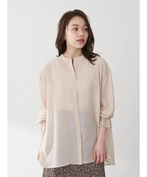 earth music&ecology（アースミュージックアンドエコロジー）の「袖レースシアーチュニック ＊（Tシャツ/カットソー・レディース・ベージュ/サックスブルー/ミント/ブラウン・FREE）」の9枚目の写真