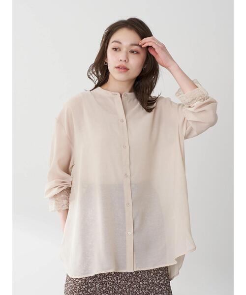 earth music&ecology（アースミュージックアンドエコロジー）の「袖レースシアーチュニック ＊（Tシャツ/カットソー・レディース・ベージュ/サックスブルー/ミント/ブラウン・FREE）」の10枚目の写真