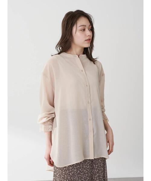 earth music&ecology（アースミュージックアンドエコロジー）の「袖レースシアーチュニック ＊（Tシャツ/カットソー・レディース・ベージュ/サックスブルー/ミント/ブラウン・FREE）」の11枚目の写真