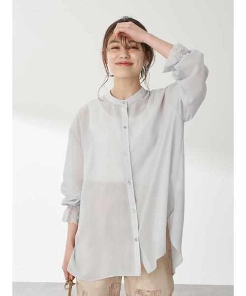 earth music&ecology（アースミュージックアンドエコロジー）の「袖レースシアーチュニック ＊（Tシャツ/カットソー・レディース・ベージュ/サックスブルー/ミント/ブラウン・FREE）」の22枚目の写真