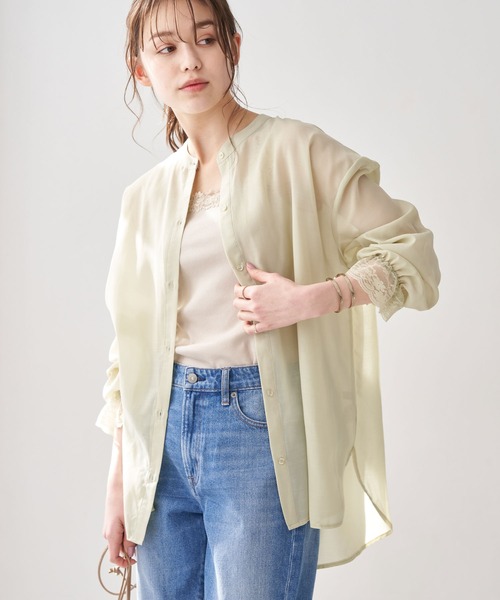 earth music&ecology（アースミュージックアンドエコロジー）の「袖レースシアーチュニック ＊（Tシャツ/カットソー・レディース・ベージュ/サックスブルー/ミント/ブラウン・FREE）」の3枚目の写真