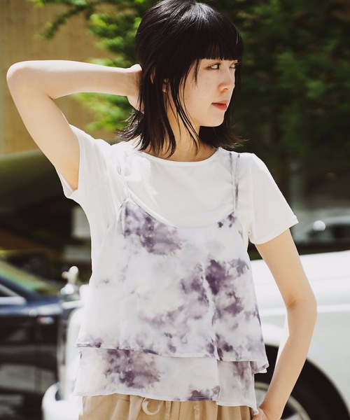 fort point（フォーポイント）の「【C-FORT POINT】キャミソール（無地/タイダイ柄)Ｔシャツセット（セットアップ）（アンサンブル・レディース・ベージュ/グレー/ライトブラウン/ライトベージュ/ブラック・MEDIUM/LARGE）」の3枚目の写真