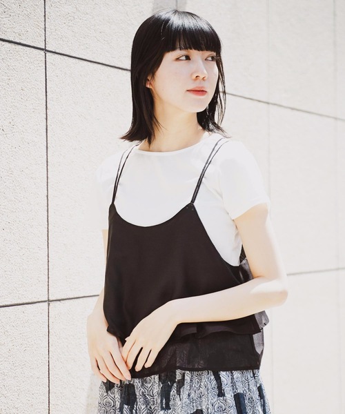 fort point（フォーポイント）の「【C-FORT POINT】キャミソール（無地/タイダイ柄)Ｔシャツセット（セットアップ）（アンサンブル・レディース・ベージュ/グレー/ライトブラウン/ライトベージュ/ブラック・MEDIUM/LARGE）」の2枚目の写真