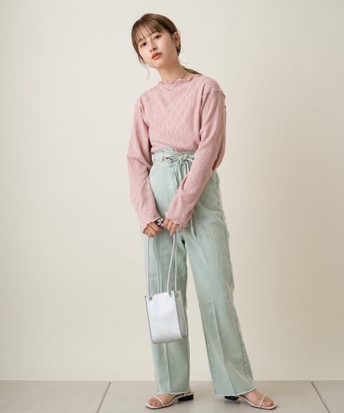 Kastane(カスタネ)の「紐付きアシメハイウエストパンツ(デニムパンツ・レディース・アイボリー/ブルー/サックスブルー・S/XS)」の8枚目の写真