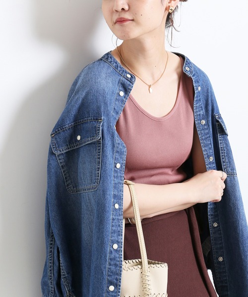 SLOBE IENA（スローブイエナ）の「リブニュアンスタンクトップ【手洗い可能】◆（タンクトップ・レディース・ブラック/ピンク/グリーン/アイボリー・FREE）」の4枚目の写真