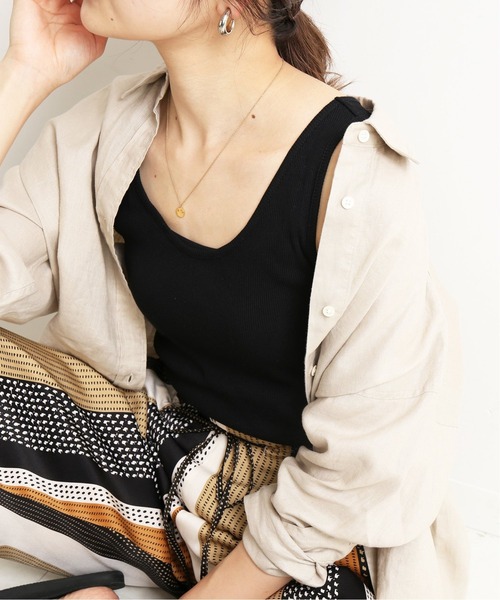 SLOBE IENA（スローブイエナ）の「リブニュアンスタンクトップ【手洗い可能】◆（タンクトップ・レディース・ブラック/ピンク/グリーン/アイボリー・FREE）」の3枚目の写真