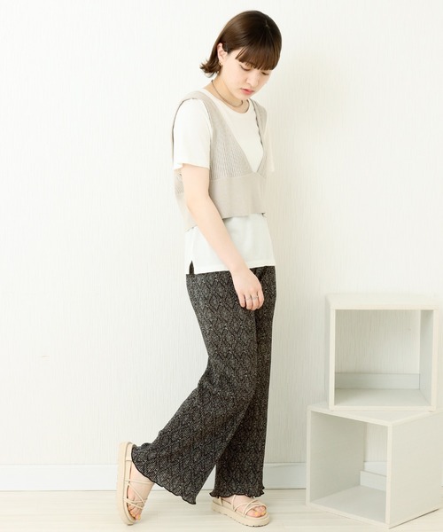 libelle more(リベル モア)の「カットスムース ダマスク柄クリスタルプリーツパンツ(その他パンツ・レディース・ブラック/オフホワイト・L/M)」の3枚目の写真