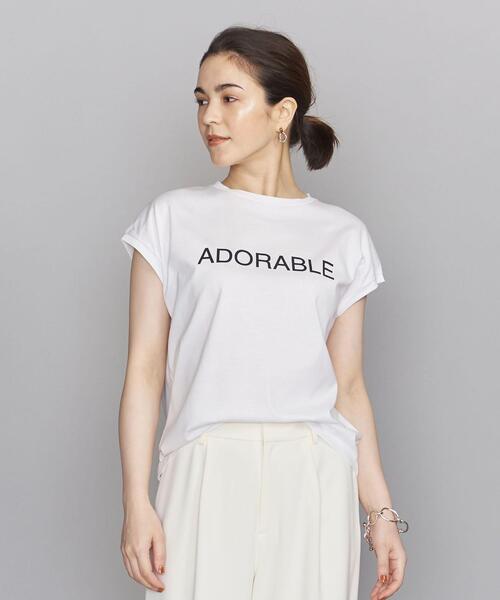 BEAUTY&YOUTH UNITED ARROWS(ビューティーアンドユースユナイテッドアローズ)の「BY コットン天竺フレンチスリーブプリントTシャツ(Tシャツ/カットソー・レディース・ブラック/ベージュ/ホワイト・FREE)」の4枚目の写真