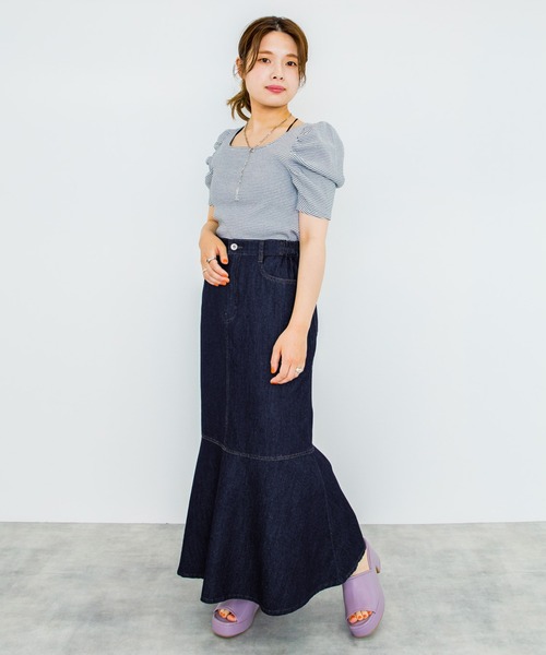 w closet（ダブルクローゼット）の「デニムマーメイドスカート（デニムスカート・レディース・ネイビー/キナリ/ケミカルウォッシュ・FREE）」の15枚目の写真