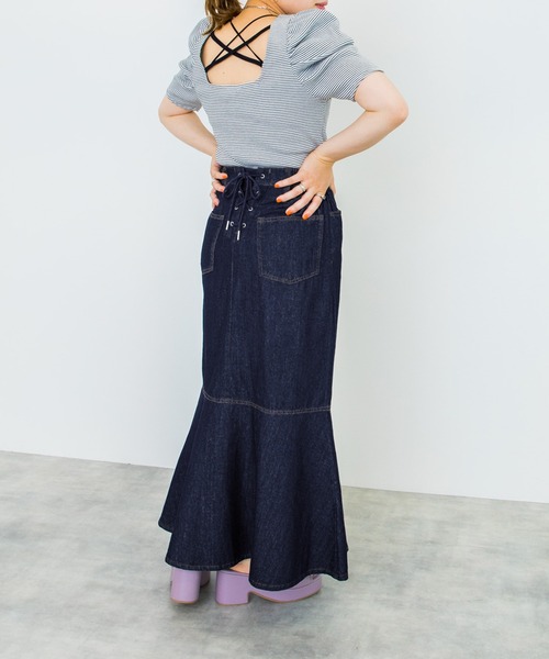 w closet（ダブルクローゼット）の「デニムマーメイドスカート（デニムスカート・レディース・ネイビー/キナリ/ケミカルウォッシュ・FREE）」の17枚目の写真