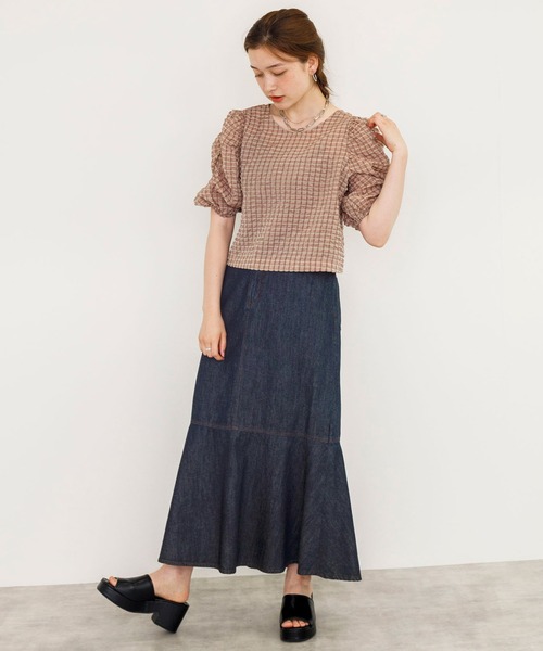 w closet（ダブルクローゼット）の「デニムマーメイドスカート（デニムスカート・レディース・ネイビー/キナリ/ケミカルウォッシュ・FREE）」の4枚目の写真