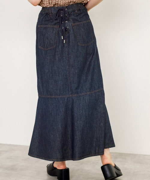 w closet（ダブルクローゼット）の「デニムマーメイドスカート（デニムスカート・レディース・ネイビー/キナリ/ケミカルウォッシュ・FREE）」の6枚目の写真