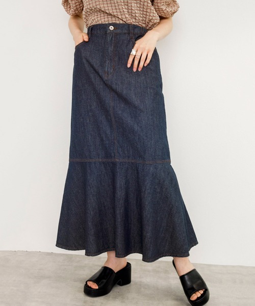 w closet（ダブルクローゼット）の「デニムマーメイドスカート（デニムスカート・レディース・ネイビー/キナリ/ケミカルウォッシュ・FREE）」の8枚目の写真