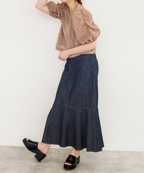 w closet（ダブルクローゼット）の「デニムマーメイドスカート（デニムスカート・レディース・ネイビー/キナリ/ケミカルウォッシュ・FREE）」の13枚目の写真