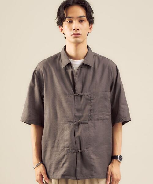 green label relaxing（グリーンレーベルリラクシング）の「＜green label relaxing＞クレープ ハーフスリーブ チャイナ [シャツ]（シャツ/ブラウス・メンズ・モカ/ブラック・MEDIUM/SMALL/LARGE）」の3枚目の写真