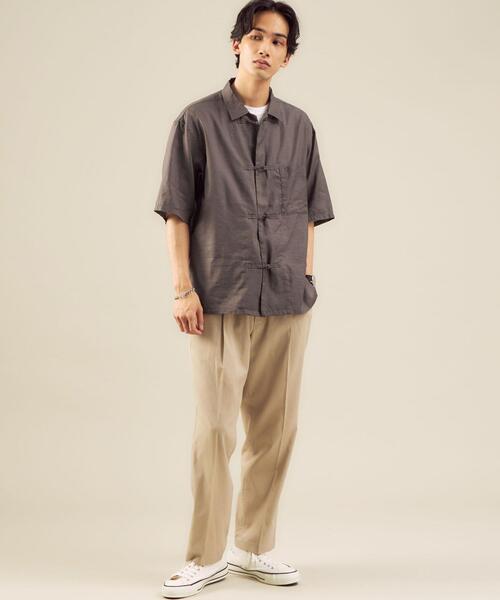 green label relaxing（グリーンレーベルリラクシング）の「＜green label relaxing＞クレープ ハーフスリーブ チャイナ [シャツ]（シャツ/ブラウス・メンズ・モカ/ブラック・MEDIUM/SMALL/LARGE）」の6枚目の写真