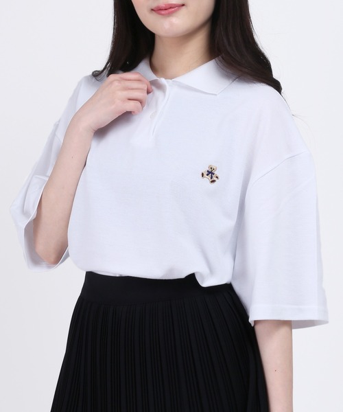 WC（ダブル シー）の「クマワンポイントBIGポロ（Tシャツ/カットソー・レディース・ホワイト/ブラック・FREE）」の2枚目の写真