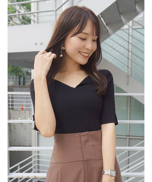 MERCURYDUO（マーキュリーデュオ）の「2WAYコンパクトVネックリブニット（ニット/セーター・レディース・ブルー/ブラック/ピンク/アイボリー・FREE）」の15枚目の写真