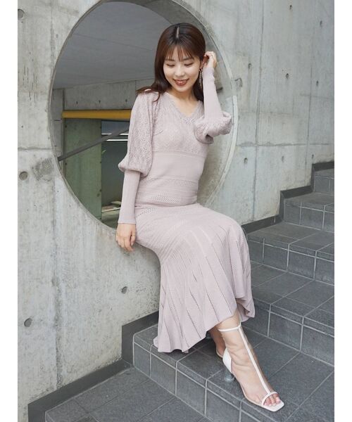 MERCURYDUO（マーキュリーデュオ）の「透かし編みマーメイドニットワンピース（ワンピース・レディース・ライトグレー/ダークブラウン/ベビーピンク・FREE）」の7枚目の写真