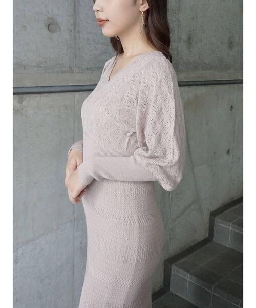 MERCURYDUO（マーキュリーデュオ）の「透かし編みマーメイドニットワンピース（ワンピース・レディース・ライトグレー/ダークブラウン/ベビーピンク・FREE）」の8枚目の写真