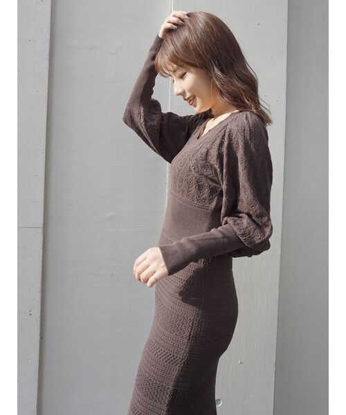 MERCURYDUO（マーキュリーデュオ）の「透かし編みマーメイドニットワンピース（ワンピース・レディース・ライトグレー/ダークブラウン/ベビーピンク・FREE）」の12枚目の写真