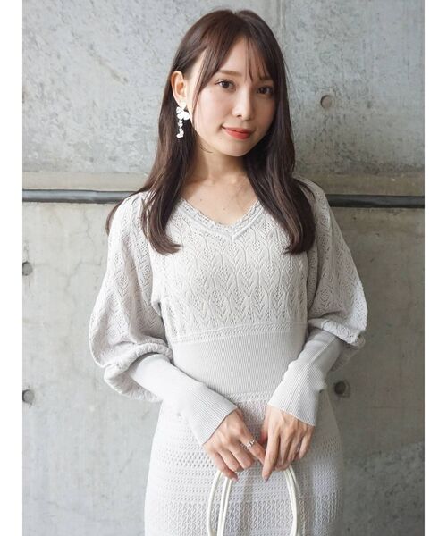 MERCURYDUO（マーキュリーデュオ）の「透かし編みマーメイドニットワンピース（ワンピース・レディース・ライトグレー/ダークブラウン/ベビーピンク・FREE）」の14枚目の写真