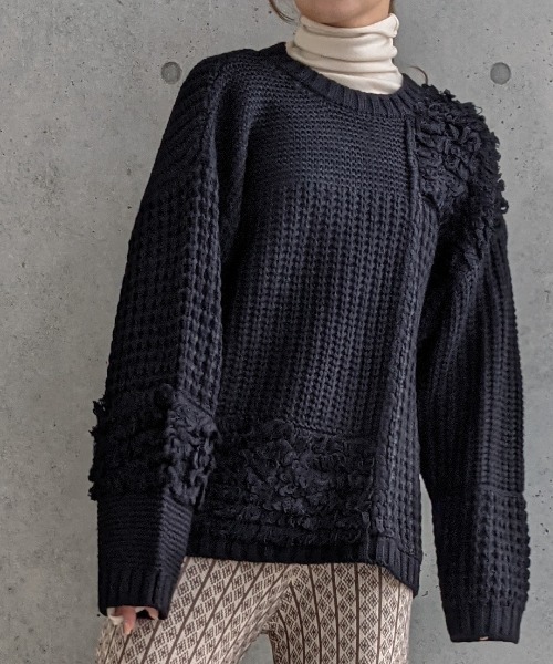 Per sist ence（パーシエンス）の「Per sist ence/パーシエンス　編み地切替ニットプルオーバー（ニット/セーター・レディース・アイボリー/ブラック/ブラウン/グレイッシュベージュ・FREE）」の22枚目の写真