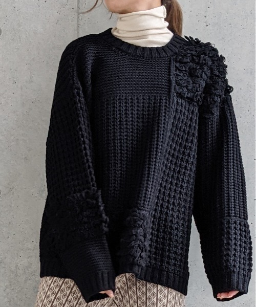 Per sist ence（パーシエンス）の「Per sist ence/パーシエンス　編み地切替ニットプルオーバー（ニット/セーター・レディース・アイボリー/ブラック/ブラウン/グレイッシュベージュ・FREE）」の21枚目の写真