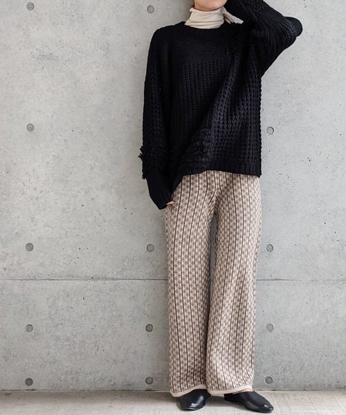 Per sist ence（パーシエンス）の「Per sist ence/パーシエンス　編み地切替ニットプルオーバー（ニット/セーター・レディース・アイボリー/ブラック/ブラウン/グレイッシュベージュ・FREE）」の16枚目の写真