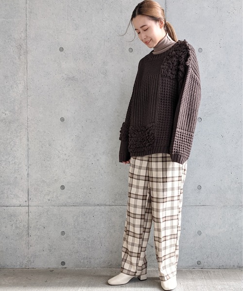 Per sist ence（パーシエンス）の「Per sist ence/パーシエンス　編み地切替ニットプルオーバー（ニット/セーター・レディース・アイボリー/ブラック/ブラウン/グレイッシュベージュ・FREE）」の14枚目の写真