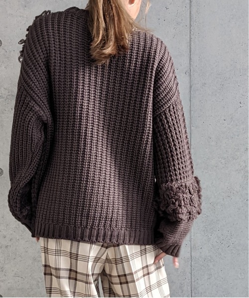 Per sist ence（パーシエンス）の「Per sist ence/パーシエンス　編み地切替ニットプルオーバー（ニット/セーター・レディース・アイボリー/ブラック/ブラウン/グレイッシュベージュ・FREE）」の10枚目の写真
