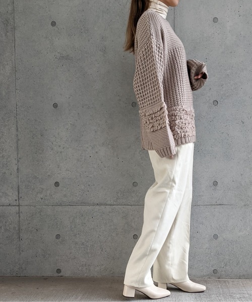 Per sist ence（パーシエンス）の「Per sist ence/パーシエンス　編み地切替ニットプルオーバー（ニット/セーター・レディース・アイボリー/ブラック/ブラウン/グレイッシュベージュ・FREE）」の7枚目の写真