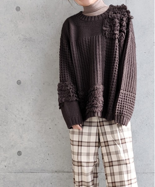 Per sist ence（パーシエンス）の「Per sist ence/パーシエンス　編み地切替ニットプルオーバー（ニット/セーター・レディース・アイボリー/ブラック/ブラウン/グレイッシュベージュ・FREE）」の15枚目の写真