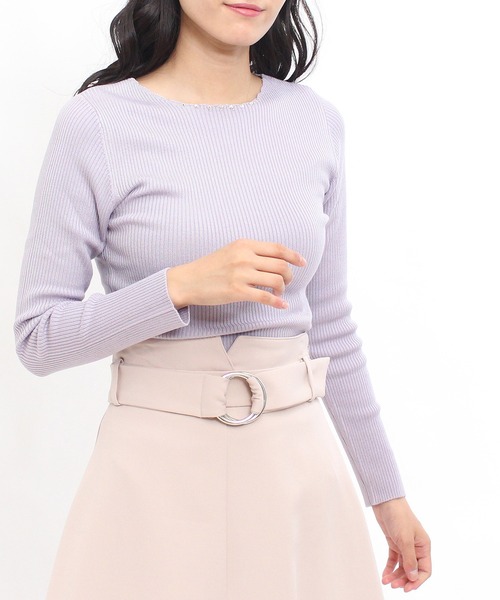 TRUDEA(トルディア)の「スカラップビジュー使い リブニットプルオーバー(ニット/セーター・レディース・ホワイト/モカ/ベージュ/ネイビー/ラベンダー・MEDIUM/LARGE)」の1枚目の写真