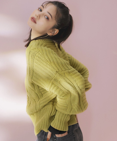 【新色追加】【WEB限定】ボリュームたっぷり。ケーブルミドルゲージニットプルオーバー