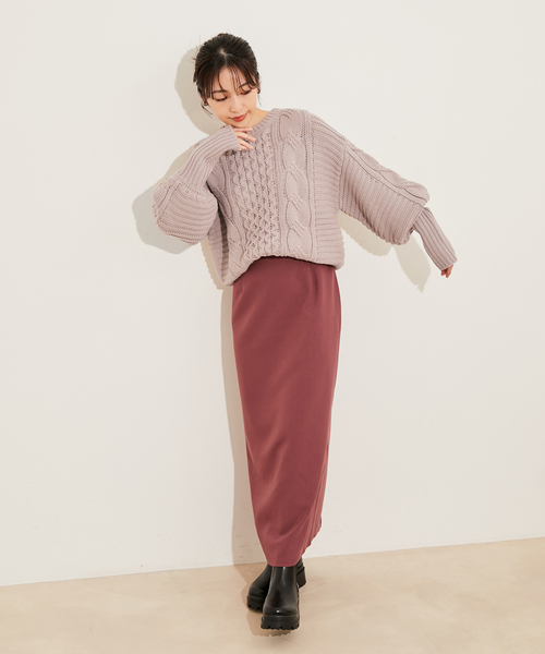 vis-`a-vis（ビサビ）の「【WEB限定】ボリュームたっぷり。ケーブルミドルゲージニットプルオーバー（ニット/セーター・レディース・ホワイト/ブラック/ベージュ系その他/イエロー系その他/オレンジ系その他/ラベンダー/レッド・FREE）」の8枚目の写真