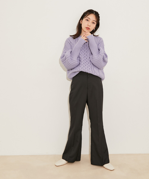 vis-`a-vis（ビサビ）の「【WEB限定】ボリュームたっぷり。ケーブルミドルゲージニットプルオーバー（ニット/セーター・レディース・ホワイト/ブラック/ベージュ系その他/イエロー系その他/オレンジ系その他/ラベンダー/レッド・FREE）」の10枚目の写真