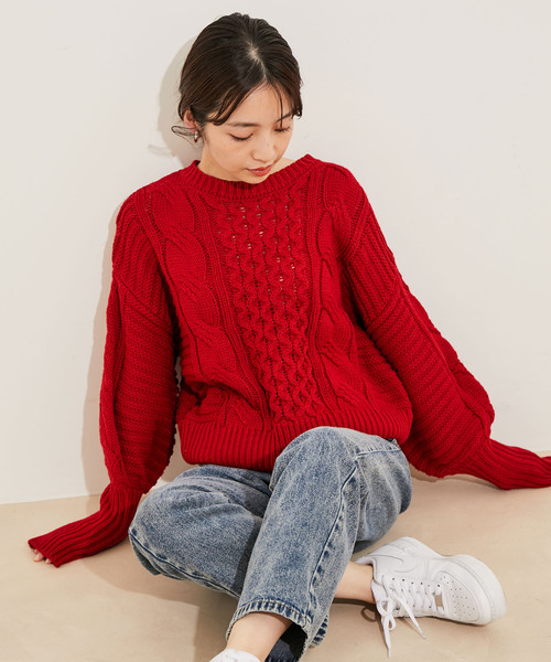 vis-`a-vis（ビサビ）の「【WEB限定】ボリュームたっぷり。ケーブルミドルゲージニットプルオーバー（ニット/セーター・レディース・ホワイト/ブラック/ベージュ系その他/イエロー系その他/オレンジ系その他/ラベンダー/レッド・FREE）」の11枚目の写真