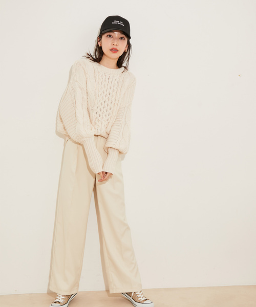 vis-`a-vis（ビサビ）の「【WEB限定】ボリュームたっぷり。ケーブルミドルゲージニットプルオーバー（ニット/セーター・レディース・ホワイト/ブラック/ベージュ系その他/イエロー系その他/オレンジ系その他/ラベンダー/レッド・FREE）」の14枚目の写真