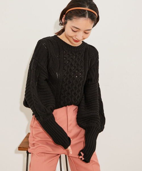 vis-`a-vis（ビサビ）の「【WEB限定】ボリュームたっぷり。ケーブルミドルゲージニットプルオーバー（ニット/セーター・レディース・ホワイト/ブラック/ベージュ系その他/イエロー系その他/オレンジ系その他/ラベンダー/レッド・FREE）」の15枚目の写真