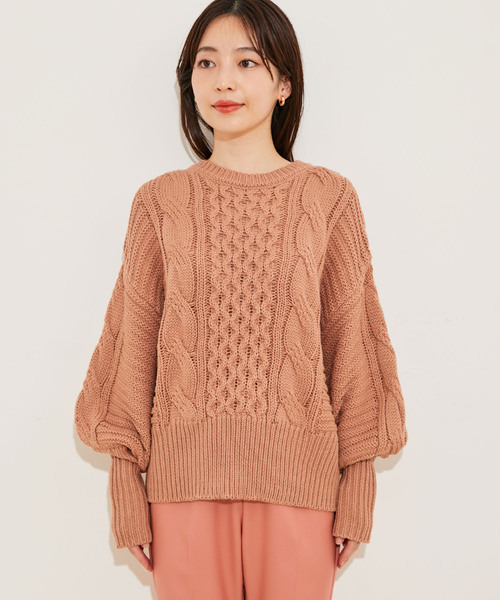 vis-`a-vis（ビサビ）の「【WEB限定】ボリュームたっぷり。ケーブルミドルゲージニットプルオーバー（ニット/セーター・レディース・ホワイト/ブラック/ベージュ系その他/イエロー系その他/オレンジ系その他/ラベンダー/レッド・FREE）」の18枚目の写真