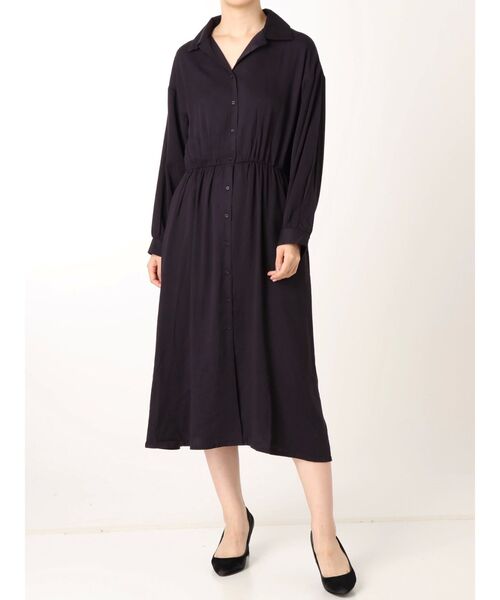 EMODA（エモダ）の「【AD】レーヨン開襟OP（シャツワンピース・レディース・ベージュ/ネイビー/カーキ・FREE）」の3枚目の写真