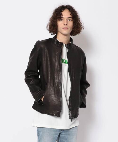 NCB neat caprice brand（エヌシービーニートカプリスブランド）の「NCB neat caprice brand(エヌシービーニートカプリスブランド) シープシングルライダース（ライダースジャケット・メンズ・ブラック/キャメル・MEDIUM/LARGE/X-LARGE/SMALL）」の3枚目の写真