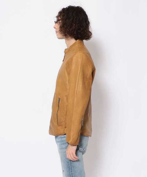 NCB neat caprice brand（エヌシービーニートカプリスブランド）の「NCB neat caprice brand(エヌシービーニートカプリスブランド) シープシングルライダース（ライダースジャケット・メンズ・ブラック/キャメル・MEDIUM/LARGE/X-LARGE/SMALL）」の5枚目の写真