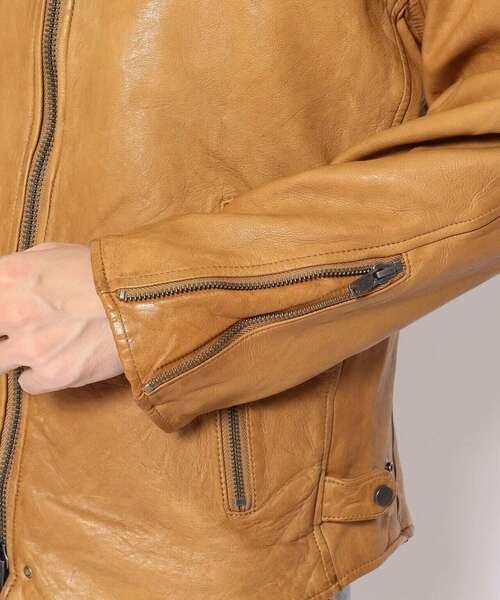 NCB neat caprice brand（エヌシービーニートカプリスブランド）の「NCB neat caprice brand(エヌシービーニートカプリスブランド) シープシングルライダース（ライダースジャケット・メンズ・ブラック/キャメル・MEDIUM/LARGE/X-LARGE/SMALL）」の8枚目の写真