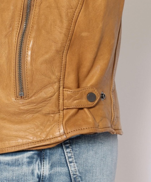 NCB neat caprice brand（エヌシービーニートカプリスブランド）の「NCB neat caprice brand(エヌシービーニートカプリスブランド) シープシングルライダース（ライダースジャケット・メンズ・ブラック/キャメル・MEDIUM/LARGE/X-LARGE/SMALL）」の10枚目の写真