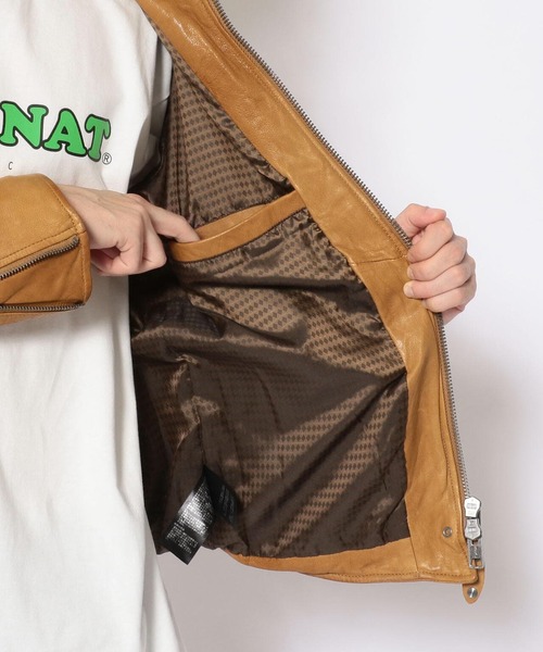 NCB neat caprice brand（エヌシービーニートカプリスブランド）の「NCB neat caprice brand(エヌシービーニートカプリスブランド) シープシングルライダース（ライダースジャケット・メンズ・ブラック/キャメル・MEDIUM/LARGE/X-LARGE/SMALL）」の12枚目の写真