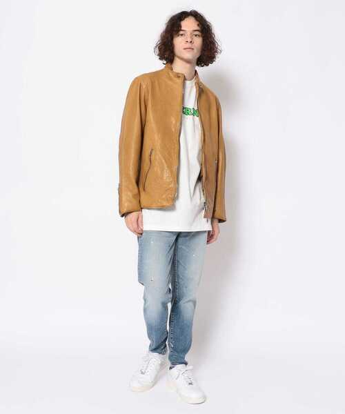 NCB neat caprice brand（エヌシービーニートカプリスブランド）の「NCB neat caprice brand(エヌシービーニートカプリスブランド) シープシングルライダース（ライダースジャケット・メンズ・ブラック/キャメル・MEDIUM/LARGE/X-LARGE/SMALL）」の13枚目の写真